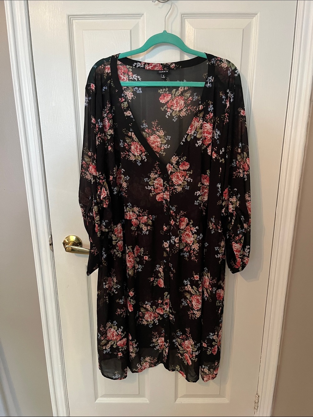 torrid Black Floral V-Neck Long Sleeve Dress